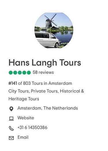 See Hans Langh Tours TripAdvisor listing.