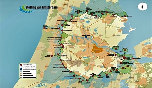 map of the inundation areas of the amsterdam defence line