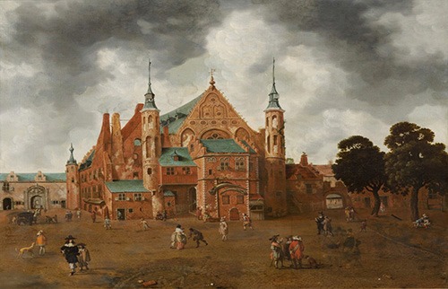 seventeenth century painting of the hall of knights at binnenhof the hague