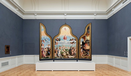 the religious triptych painted by the artist Lucas van Leyden at cloth hall leiden