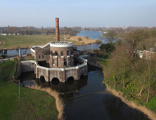 the pumping station and ring canal of haarlemmermeer polder seen from above haarlemmermeer polder