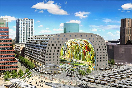 an artist impression of apartments built above the central markthal rotterdam markthal rotterdam