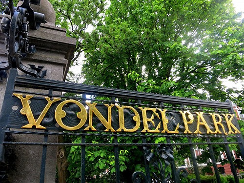 metal gate marking the entrance to Vondelpark Amsterdam